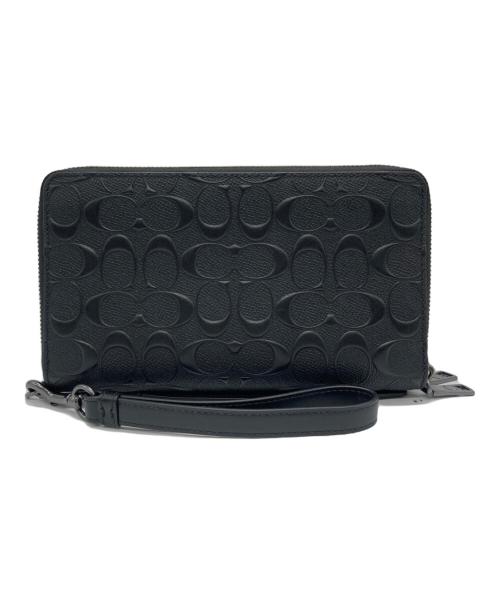 COACH（コーチ）COACH (コーチ) ダブル ジップ トラベル オーガナイザー シグネチャー レザー ブラックの古着・服飾アイテム