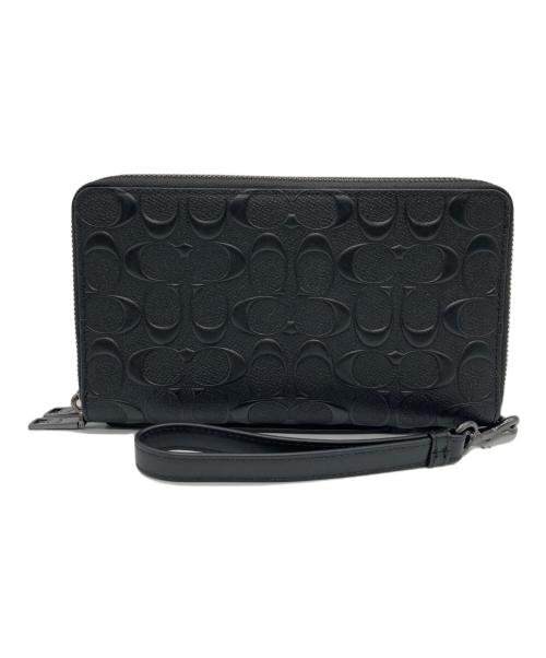 COACH（コーチ）COACH (コーチ) ダブル ジップ トラベル オーガナイザー シグネチャー レザー ブラックの古着・服飾アイテム