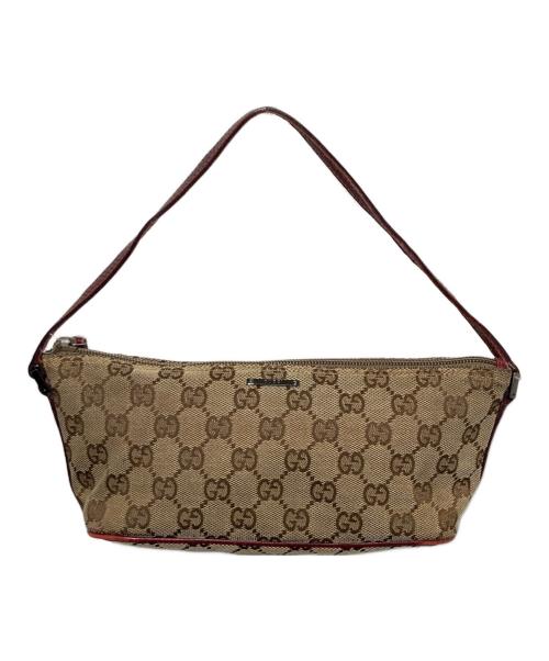 GUCCI（グッチ）GUCCI (グッチ) GGキャンバスアクセサリーポーチ ベージュ×レッドの古着・服飾アイテム