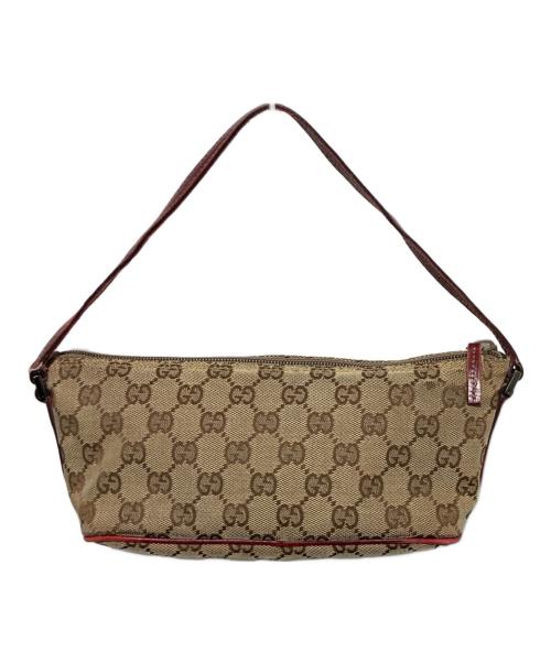 GUCCI（グッチ）GUCCI (グッチ) GGキャンバスアクセサリーポーチ ベージュ×レッドの古着・服飾アイテム