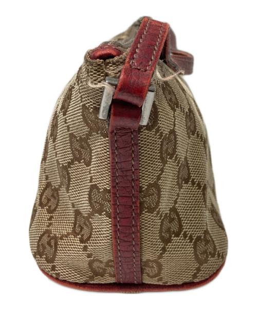 GUCCI（グッチ）GUCCI (グッチ) GGキャンバスアクセサリーポーチ ベージュ×レッドの古着・服飾アイテム