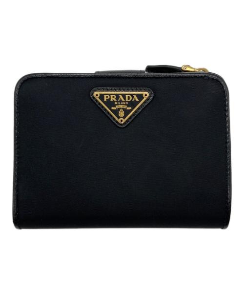 PRADA（プラダ）PRADA (プラダ) サフィアーノトライアングル 財布 ブラックの古着・服飾アイテム