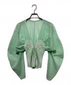Mame Kurogouchiマメクロゴウチ）の古着「Sheer Rounded Sleeve Knitted Cardigan」｜ライトグリーン