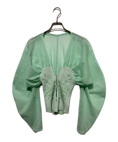 Mame Kurogouchi（マメクロゴウチ）Mame Kurogouchi (マメクロゴウチ) Sheer Rounded Sleeve Knitted Cardigan ライトグリーン サイズ:1の古着・服飾アイテム