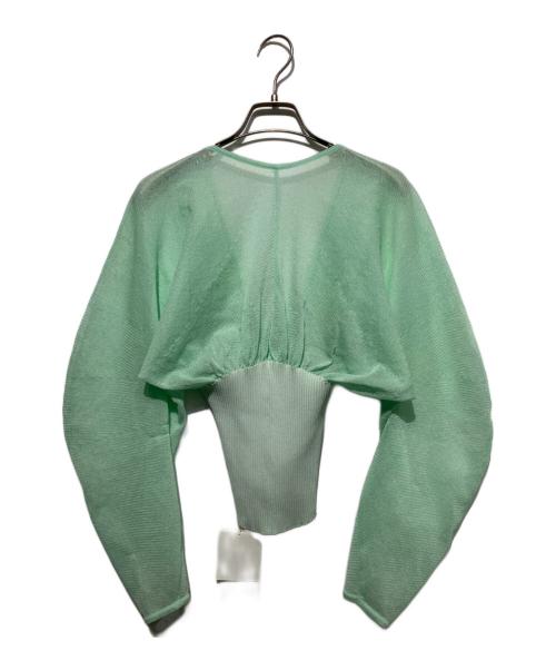 Mame Kurogouchi（マメクロゴウチ）Mame Kurogouchi (マメクロゴウチ) Sheer Rounded Sleeve Knitted Cardigan ライトグリーン サイズ:1の古着・服飾アイテム
