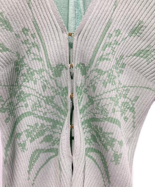 Mame Kurogouchi（マメクロゴウチ）Mame Kurogouchi (マメクロゴウチ) Sheer Rounded Sleeve Knitted Cardigan ライトグリーン サイズ:1の古着・服飾アイテム