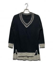 ISSEY MIYAKE（イッセイミヤケ）の古着「Vネックロングニット」｜ブラック