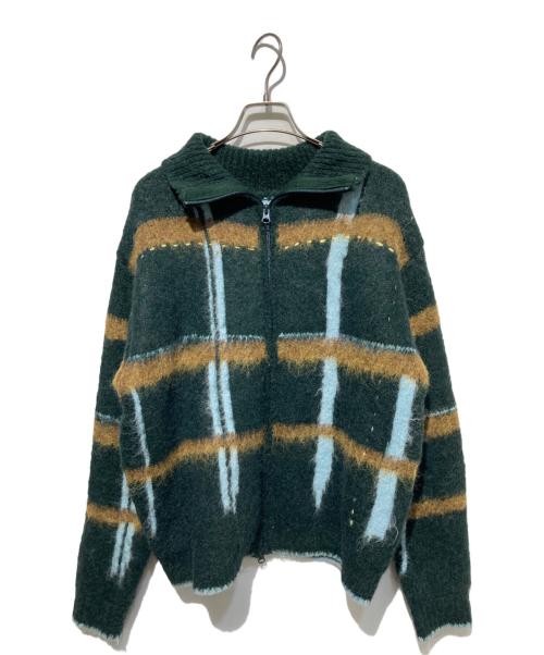 PAMM（パム）PAMM (パム) 透明な空気のチェックジップニット グリーン×ブルー サイズ:2の古着・服飾アイテム