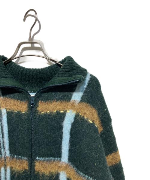 PAMM（パム）PAMM (パム) 透明な空気のチェックジップニット グリーン×ブルー サイズ:2の古着・服飾アイテム