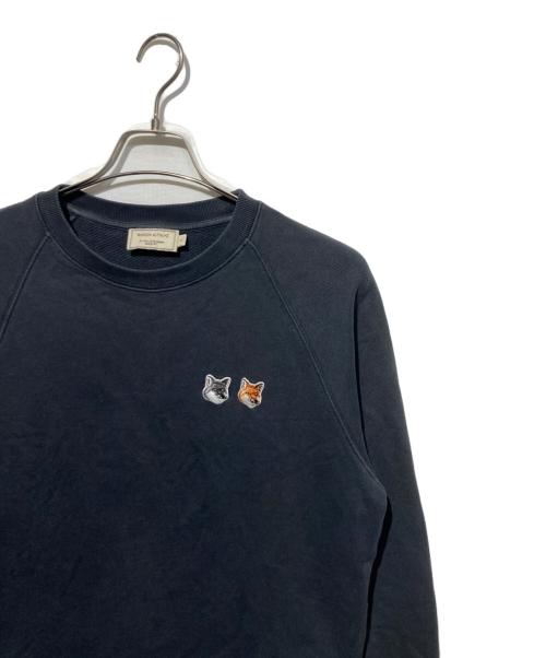 maison kitsune（メゾンキツネ）MAISON KITSUNE (メゾンキツネ) ダブルフォックスヘッドパッチスウェット ブラック サイズ:Sの古着・服飾アイテム