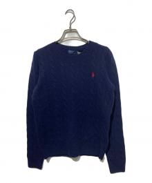 POLO RALPH LAUREN（ポロ・ラルフローレン）の古着「カシミヤ混刺繍ケーブルニット」｜ネイビー