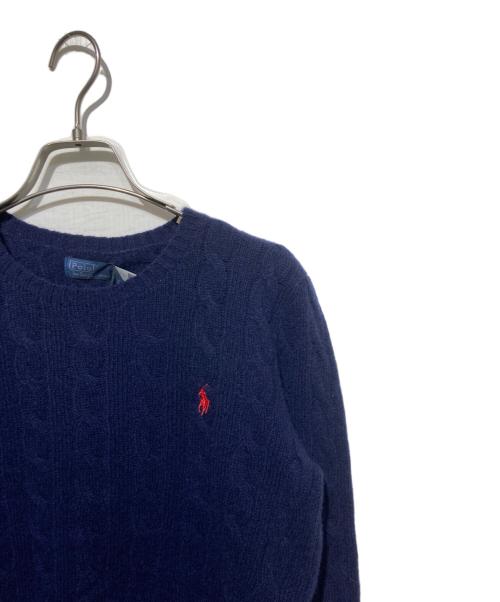 POLO RALPH LAUREN（ポロ・ラルフローレン）POLO RALPH LAUREN (ポロ・ラルフローレン) カシミヤ混刺繍ケーブルニット ネイビー サイズ:M 未使用品の古着・服飾アイテム