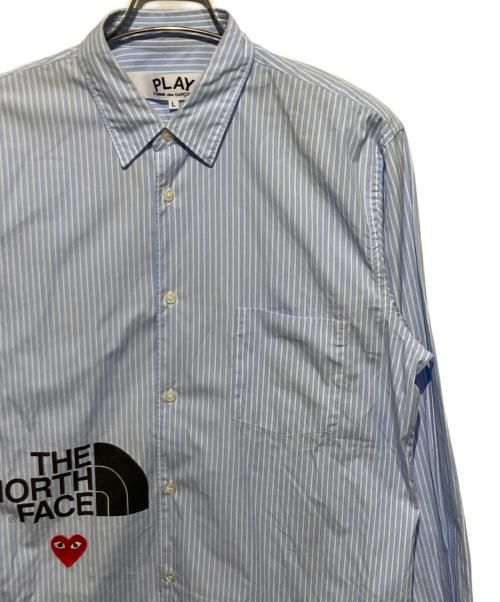 PLAY COMME des GARCONS（プレイコムデギャルソン）PLAY COMME des GARCONS (プレイコムデギャルソン) THE NORTH FACE (ザ ノース フェイス) ストライプシャツ ブルー サイズ:Lの古着・服飾アイテム