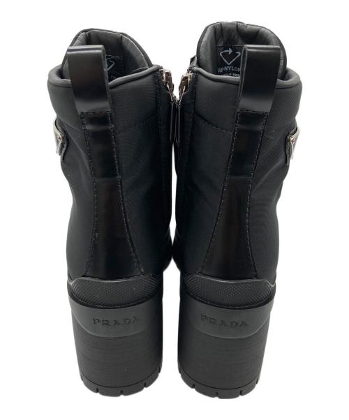 PRADA（プラダ）PRADA (プラダ) ブラッシュドレザー×Re Nylon レースアップ ショートブーツ ブラック サイズ:36 1/2の古着・服飾アイテム
