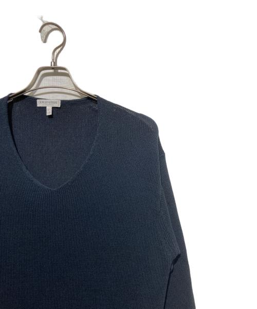 GIORGIO ARMANI（ジョルジオアルマーニ）GIORGIO ARMANI (ジョルジオアルマーニ) シルクコットンVネックニット ネイビー サイズ:50の古着・服飾アイテム