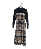 BLUE LABEL CRESTBRIDGEブルーレーベルクレストブリッジ）の古着「切替チェックワンピース」｜ブラック×ベージュ