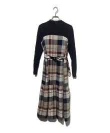 BLUE LABEL CRESTBRIDGE（ブルーレーベルクレストブリッジ）の古着「切替チェックワンピース」｜ブラック×ベージュ