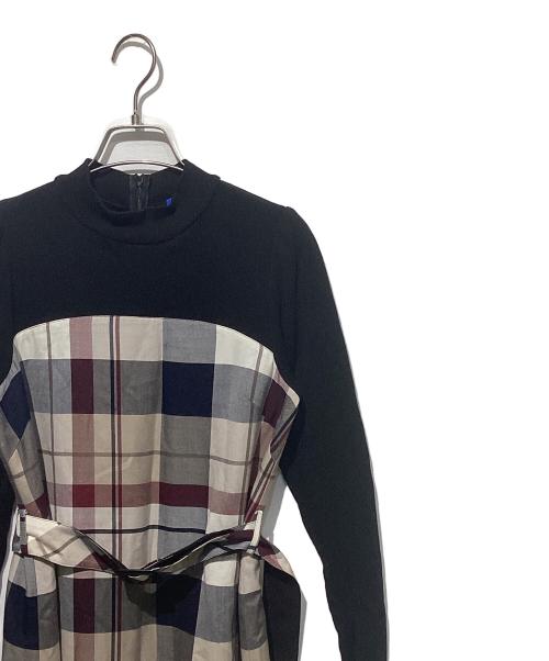 BLUE LABEL CRESTBRIDGE（ブルーレーベルクレストブリッジ）BLUE LABEL CRESTBRIDGE (ブルーレーベルクレストブリッジ) 切替チェックワンピース ブラック×ベージュ サイズ:36の古着・服飾アイテム