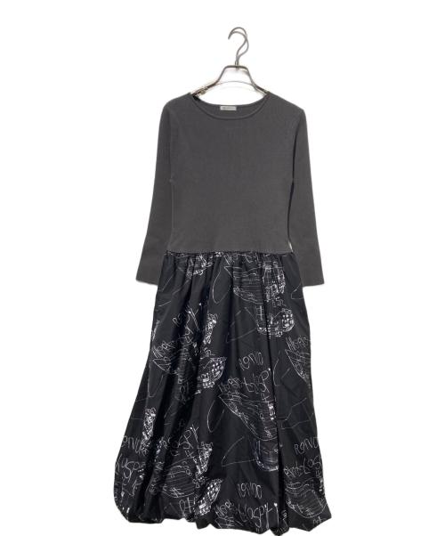 HERALBONY（ヘラルボニー）HERALBONY (ヘラルボニー) Knit & Balloon Skirt One-Piece「楽譜 spiritoso」 グレー×ブラック サイズ:Mの古着・服飾アイテム