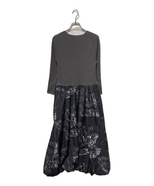HERALBONY（ヘラルボニー）HERALBONY (ヘラルボニー) Knit & Balloon Skirt One-Piece「楽譜 spiritoso」 グレー×ブラック サイズ:Mの古着・服飾アイテム