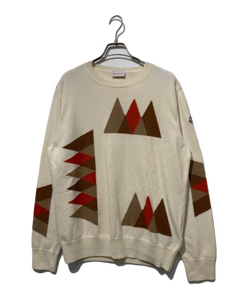 MONCLER（モンクレール）MONCLER (モンクレール) GIROCOLLO TRICOT カシミヤ混ニット ベージュ×ブラウン サイズ:XLの古着・服飾アイテム