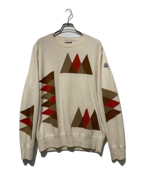 MONCLER（モンクレール）MONCLER (モンクレール) GIROCOLLO TRICOT カシミヤ混ニット ベージュ×ブラウン サイズ:XLの古着・服飾アイテム