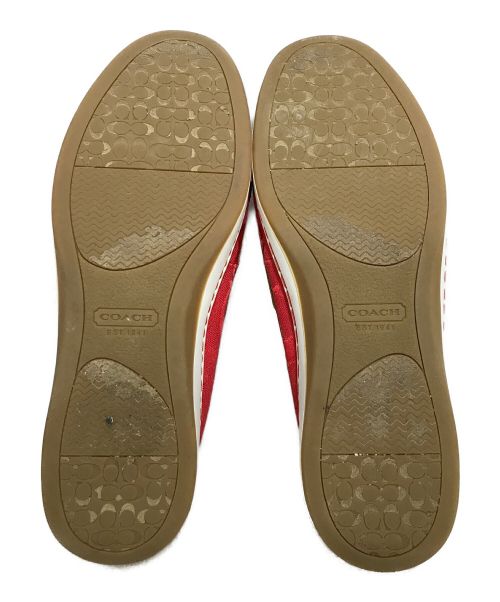 COACH（コーチ）COACH (コーチ) シグネチャー ロゴ リボン デッキシューズ レッド サイズ:8Bの古着・服飾アイテム