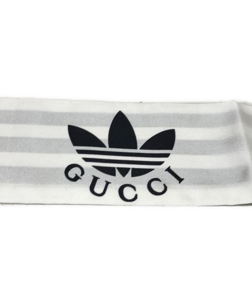 GUCCI（グッチ）GUCCI (グッチ) adidas (アディダス) Striped Silk Neck Bow（ストライプ シルク ネック ボゥ） ホワイト サイズ:7/2×86㎝の古着・服飾アイテム
