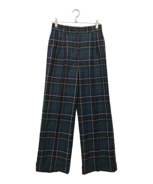 BERNARD ZINS（ベルナール ザンス）BERNARD ZINS (ベルナールザンス) ブラックウォッチ 2プリーツ ワイドスラックス グリーン サイズ:38の古着・服飾アイテム