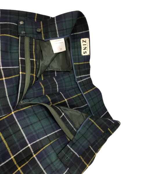 BERNARD ZINS（ベルナール ザンス）BERNARD ZINS (ベルナールザンス) ブラックウォッチ 2プリーツ ワイドスラックス グリーン サイズ:38の古着・服飾アイテム