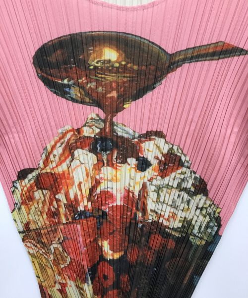 PLEATS PLEASE（プリーツプリーズ）PLEATS PLEASE (プリーツプリーズ) パフェプリントプリーツカットソー ピンク サイズ:3の古着・服飾アイテム