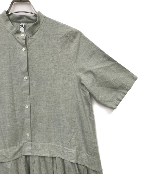 MOTHERHOUSE（マザーハウス）MOTHERHOUSE (マザーハウス) サマー オックスフォードスタンドカラープリーツワンピース グリーン サイズ:Mの古着・服飾アイテム