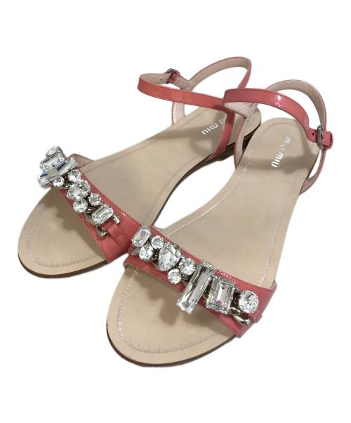 MIU MIU（ミュウミュウ）MIU MIU (ミュウミュウ) ビジューサンダル ピンク サイズ:38 1/2の古着・服飾アイテム