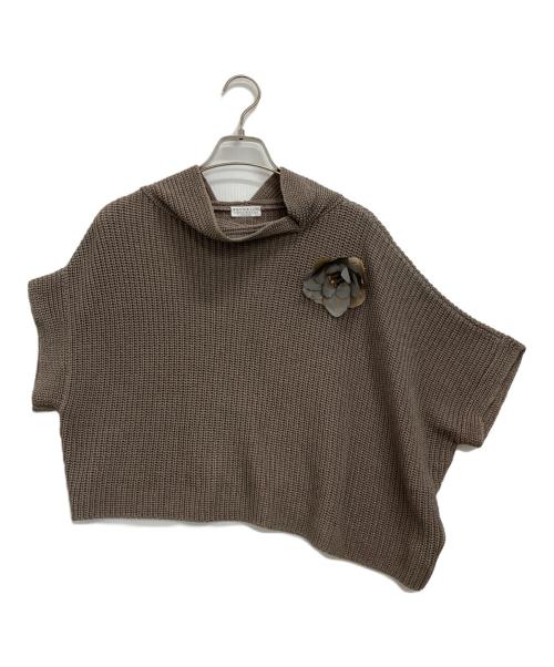 BRUNELLO CUCINELLI（ブルネロクチネリ）BRUNELLO CUCINELLI (ブルネロクチネリ) ブローチ半袖ニット ベージュ サイズ:表記なしの古着・服飾アイテム