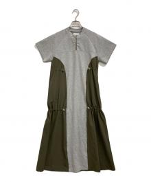 A + TOKYO（エープラス トウキョウ）の古着「コンビネーションドロストワンピース」｜グレー×オリーブ