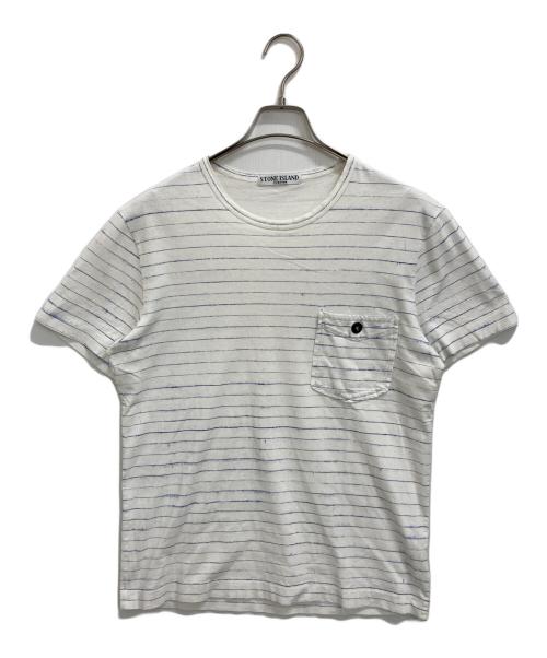 STONE ISLAND（ストーンアイランド）STONE ISLAND (ストーンアイランド) ボーダーポケットTシャツ ホワイト サイズ:Mの古着・服飾アイテム
