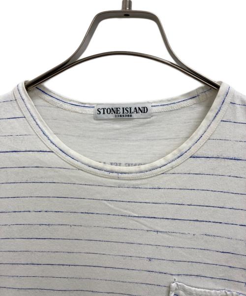 STONE ISLAND（ストーンアイランド）STONE ISLAND (ストーンアイランド) ボーダーポケットTシャツ ホワイト サイズ:Mの古着・服飾アイテム