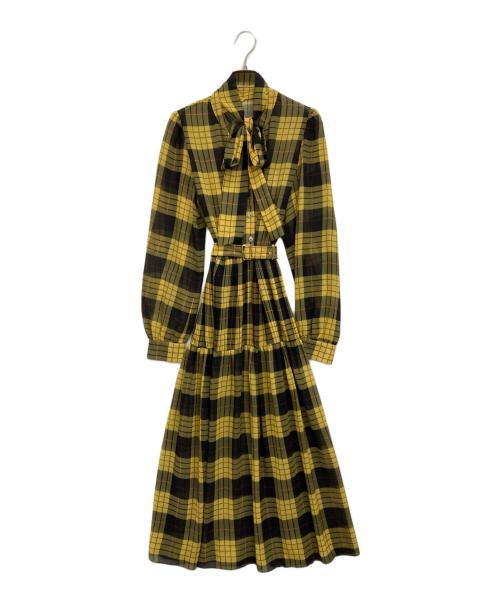 Diagram GRACE CONTINENTAL（ダイアグラム グレースコンチネンタル）Diagram GRACE CONTINENTAL (ダイアグラム グレースコンチネンタル) チェック柄ブラウスワンピース イエロー サイズ:38の古着・服飾アイテム