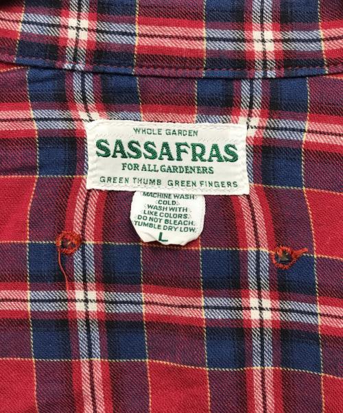 SASSAFRAS（ササフラス）SASSAFRAS (ササフラス) リネンブレンドチェックシャツ レッド サイズ:Lの古着・服飾アイテム