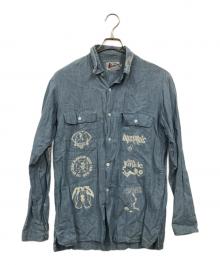 Hysteric Glamour（ヒステリックグラマー）の古着「リネンブレンドガールプリントシャツ」｜ブルー