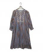 ne quittez pasヌキテパ）の古着「Cotton Voile Stripe Gather Dress」｜スカイブルー