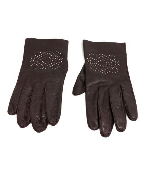 LOEWE（ロエベ）LOEWE (ロエベ) ロゴラインストーンレザーグローブ ブラウンの古着・服飾アイテム