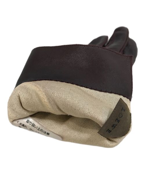 LOEWE（ロエベ）LOEWE (ロエベ) ロゴラインストーンレザーグローブ ブラウンの古着・服飾アイテム