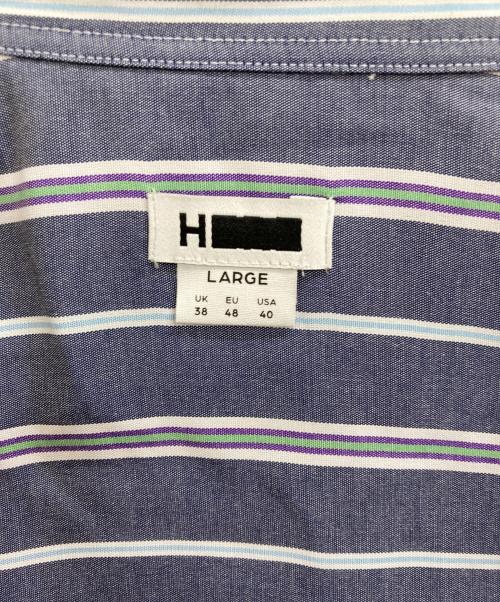 H BEAUTY&YOUTH（エイチ ビューティー&ユース）H BEAUTY&YOUTH (エイチ ビューティー&ユース) RIOPEL STRIPE SHORT SLEEVE SHIRT（ ストライプショートスリーブシャツ ） ネイビー サイズ:Lの古着・服飾アイテム