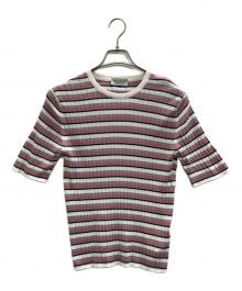 JOHN SMEDLEY（ジョンスメドレー）の古着「ボーダーニットカットソー」｜ピンク