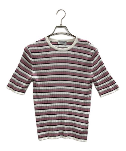 JOHN SMEDLEY（ジョンスメドレー）JOHN SMEDLEY (ジョンスメドレー) ボーダーニットカットソー ピンク サイズ:Mの古着・服飾アイテム