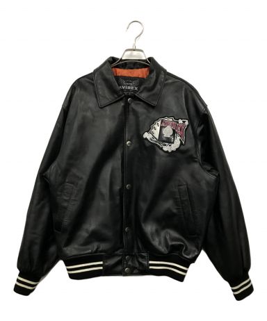 ほぼ未使用 AVIREX スタジャン レザー アーチロゴ ブラック AVIREX アヴィレックス【L】本革 レザー スタジャン アーチロゴ 黒