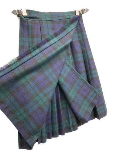O'NEIL OF DUBLIN（オニールオブダブリン）O'NEIL OF DUBLIN (オニールオブダブリン) ラップチェックスカート グリーン×ネイビー サイズ:US6の古着・服飾アイテム
