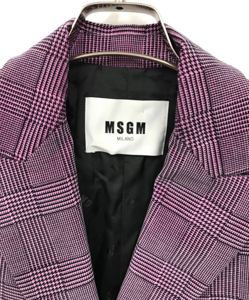 MSGM（エムエスジーエム）MSGM (エムエスジーエム) フェードデザインチェックテーラードジャケット パープル サイズ:40の古着・服飾アイテム