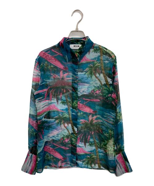MSGM（エムエスジーエム）MSGM (エムエスジーエム) 総柄シアーシャツ グリーン サイズ:40の古着・服飾アイテム